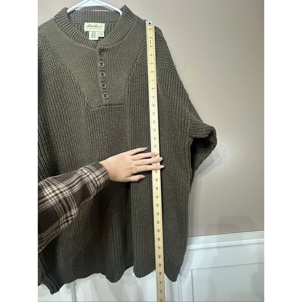 Vintage Eddie Bauer Army Green Cotton Knit Quarter Button Pullover Sweatshirt L - Picture 8 of 10